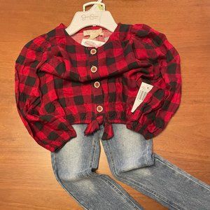 Jessica Simpson Girls 2-Piece Buffalo Check Skinny Jeans NWT